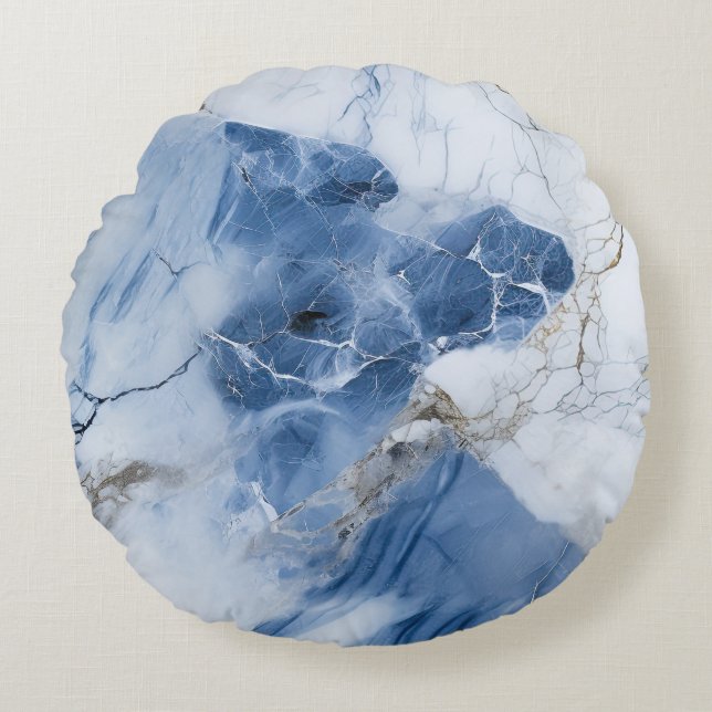 blue marble abstract coastal pattern round pillow (Front)