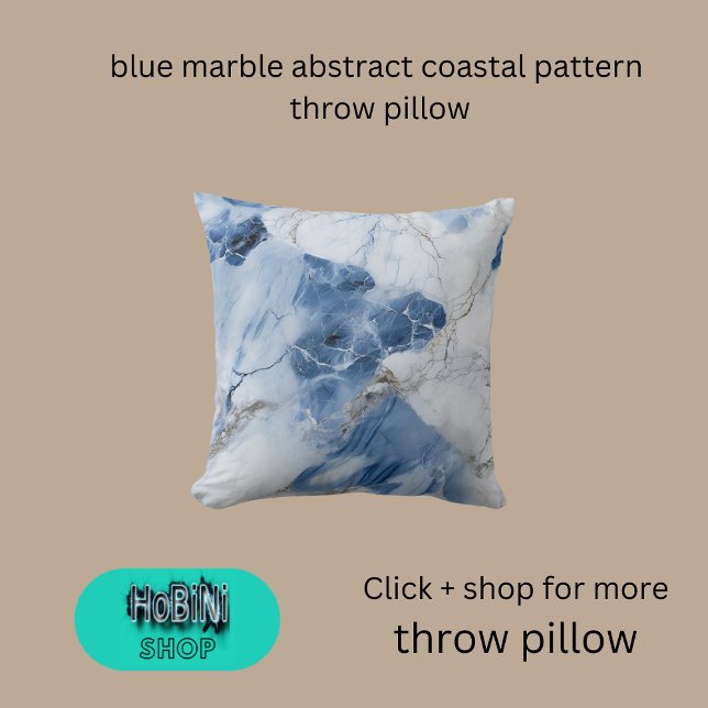 blue marble abstract coastal pattern throw pillow (blue marble abstract coastal pattern throw pillow)