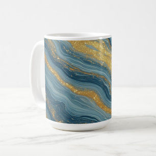 Blue Marble Abstract With Gold Veins Coffee Mug