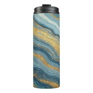 Blue Marble Abstract With Gold Veins Thermal Tumbler