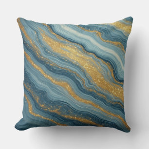 Blue Marble Abstract With Gold Veins Throw Pillow