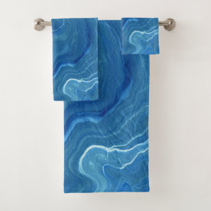 Blue Marble Agate Abstraction  Bath Towel Set