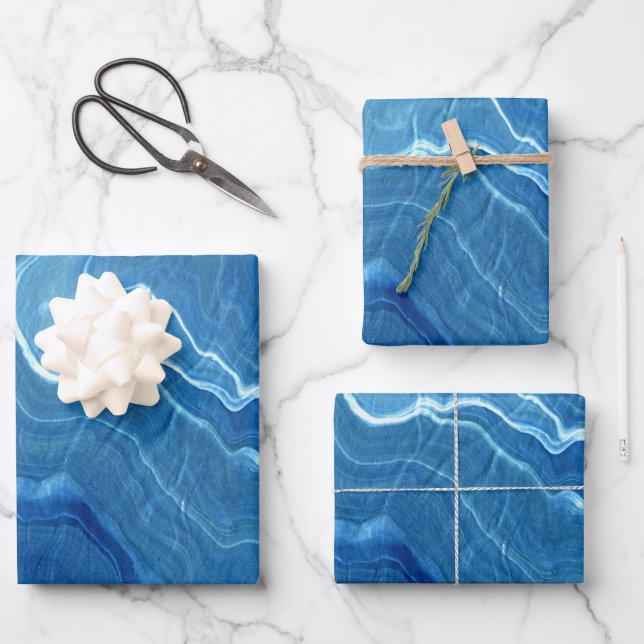 Blue Marble Agate Abstraction  Wrapping Paper Sheet (Front)