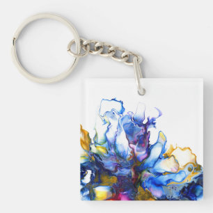 Blue Marble Agate Fluid Art Keychain