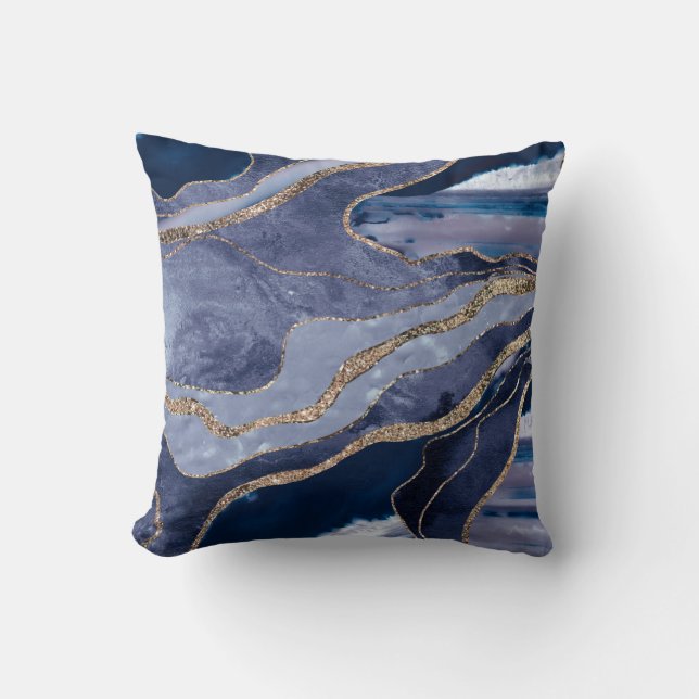 Blue Marble Agate Gold Glitter Glam #1  Throw Pillow (Front)