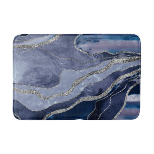 Blue Marble Agate Silver Glitter Glam #1 Bath Mat