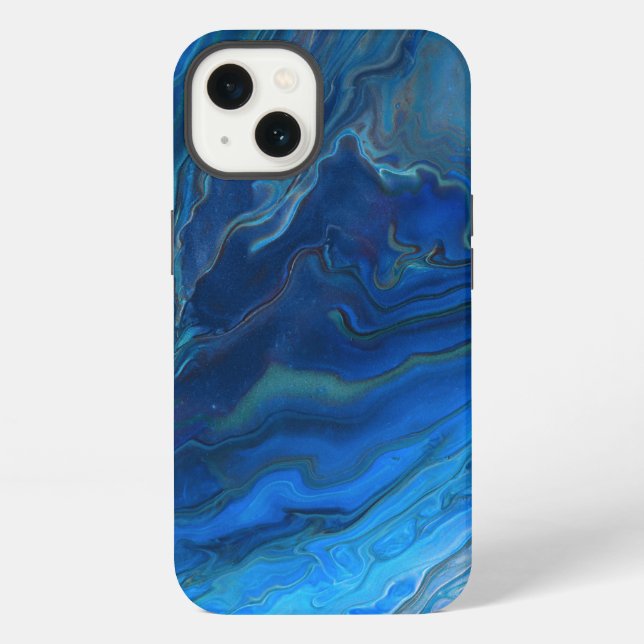 Blue Marble Agate Texture Fluid Art   iPhone Case (Back)