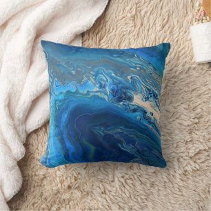 Blue Marble Agate Texture Fluid Art Throw Pillow
