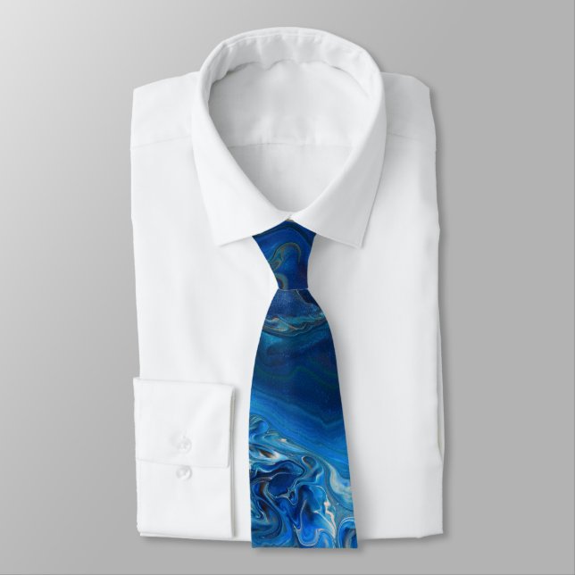 Blue Marble Agate Texture Fluid Art  Tie (Tied)