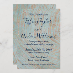 Blue Marble and Copper Wedding Invitation