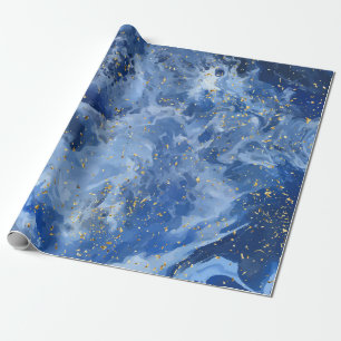 Blue marble and gold texture wrapping paper