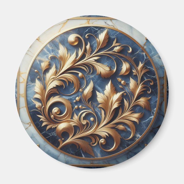 Blue Marble And Gold Trim Magnet (Front)