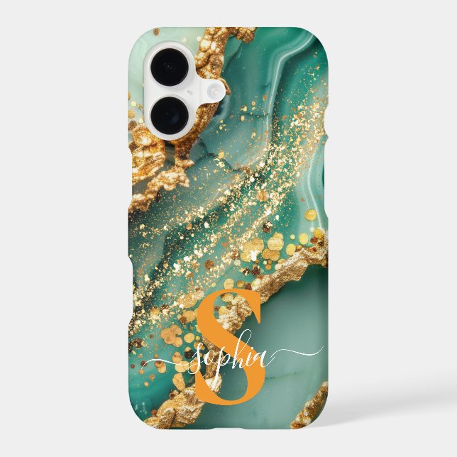 blue marble chic gold glitter monogram (Back)