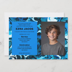 Blue Marble Custom PHOTO Bar Bat Mitzvah Invitation