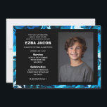 Blue Marble Custom PHOTO Bar Bat Mitzvah Invitation<br><div class="desc">Perfect card to announce a bat mitzvah, bar mitzvah or other Jewish celebration! Hand made abstract art for you on the front and back side! FULLY CUSTOMIZABLE! Click on “Personalize” above to edit the text and add your own photo. Click "edit using design tool" to adjust the fonts, colours and...</div>
