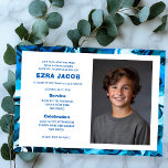 Blue Marble Custom PHOTO Bar Bat Mitzvah Invitation<br><div class="desc">Perfect card to announce a bat mitzvah, bar mitzvah or other Jewish celebration! Hand made abstract art for you on the front and back side! FULLY CUSTOMIZABLE! Click on “Personalize” above to edit the text and add your own photo. Click "edit using design tool" to adjust the fonts, colours and...</div>