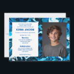 Blue Marble Custom PHOTO Bar Bat Mitzvah Invitation<br><div class="desc">Perfect card to announce a bat mitzvah, bar mitzvah or other Jewish celebration! Hand made abstract art for you on the front and back side! FULLY CUSTOMIZABLE! Click on “Personalize” above to edit the text and add your own photo. Click "edit using design tool" to adjust the fonts, colours and...</div>