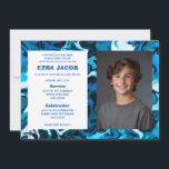 Blue Marble Custom PHOTO Bar Bat Mitzvah Invitation<br><div class="desc">Perfect card to announce a bat mitzvah, bar mitzvah or other Jewish celebration! Hand made abstract art for you on the front and back side! FULLY CUSTOMIZABLE! Click on “Personalize” above to edit the text and add your own photo. Click "edit using design tool" to adjust the fonts, colours and...</div>