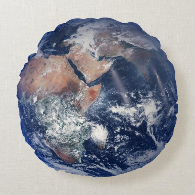 Blue Marble Earth, 2014 Satellite Photograph Round Pillow (Front)