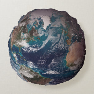 Blue Marble Earth (Western Hemisphere) Round Pillow
