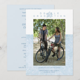 Blue Marble Effect Romantic Photo Twins Graduation Invitation
