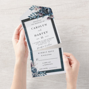 Blue Marble Elegant Wedding  All In One Invitation