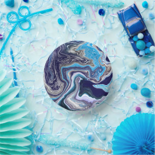 Blue Marble Fluid Art Birthday  Paper Plate