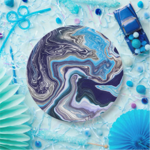 Blue Marble Fluid Art Birthday Paper Plate