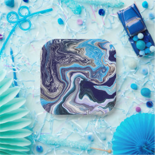 Blue Marble Fluid Art Birthday   Paper Plate
