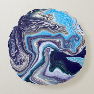 Blue Marble Fluid Art Round Pillow