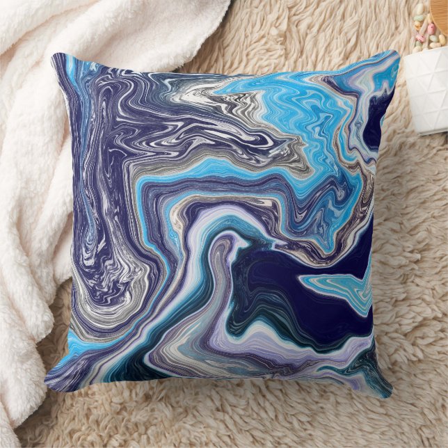 Blue Marble Fluid Art Throw Pillow (Blanket)