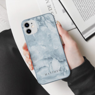 Blue Marble Masculine Personalized Monogram Case-Mate iPhone Case