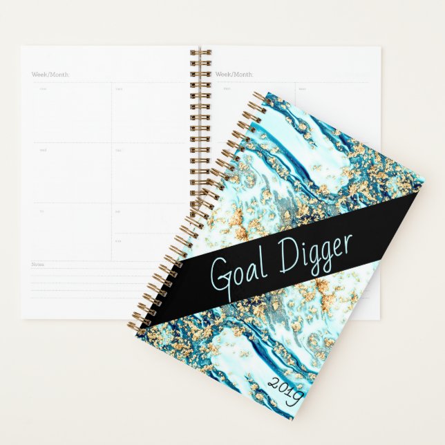 Blue Marble Metallic Gold Aqua Cobalt Boss Beauty Planner (Display)