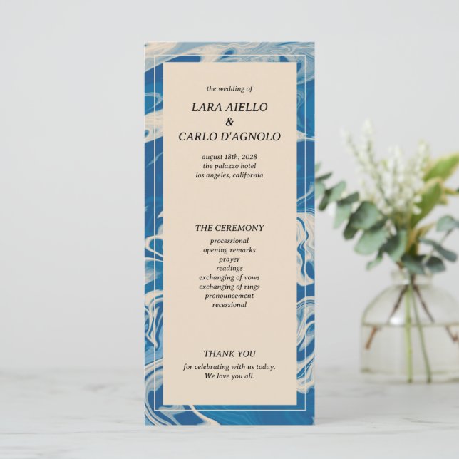 Blue Marble Modern Coastal Wedding Program (Standing Front)