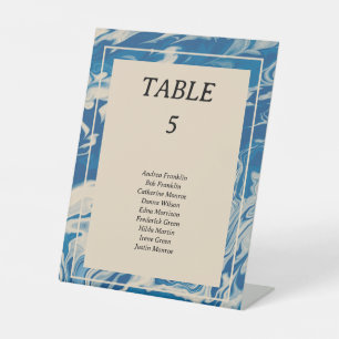 Blue Marble Modern Coastal Wedding Table Number Pedestal Sign