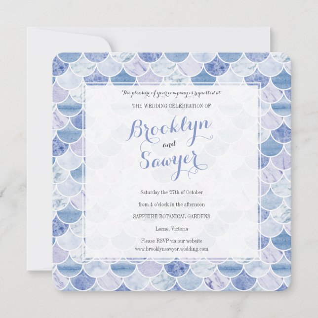 Blue Marble Mosaic Custom Wedding Invitation (Front)