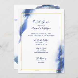 Blue Marble Ombre Gold Frame Bridal Shower Invitation