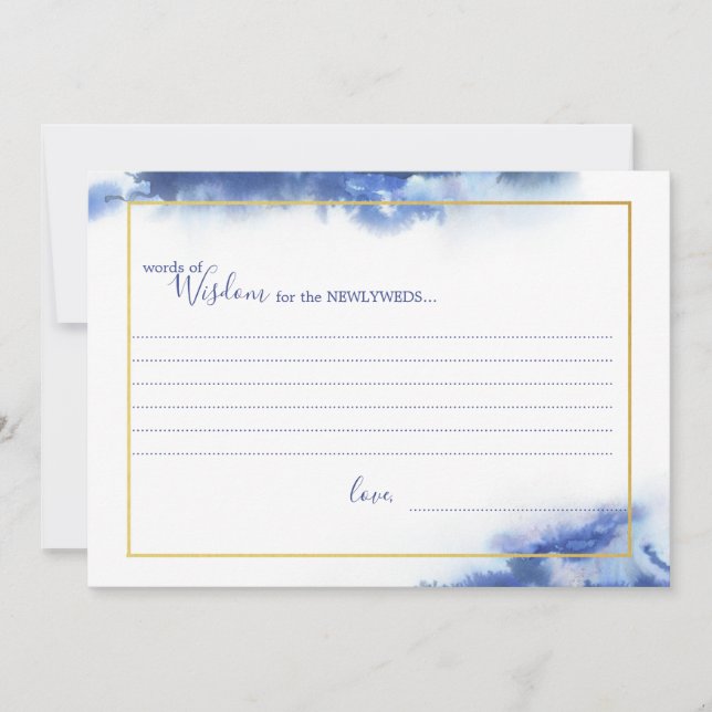 Blue Marble Ombre Gold Frame Wedding Wisdom Cards (Front)