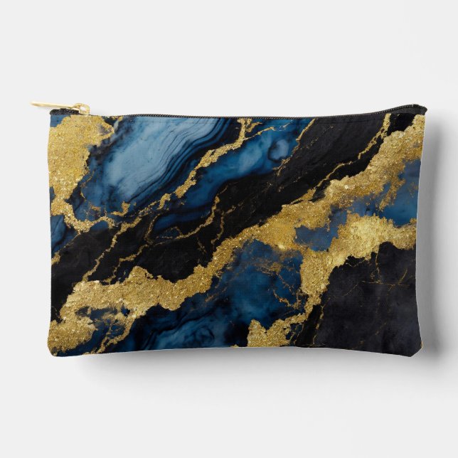 Blue Marble Pattern with Gold Accessory Pouch (Front)