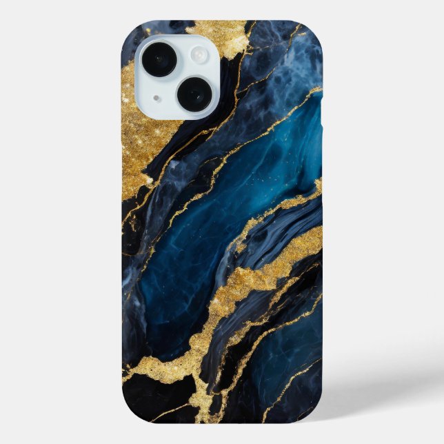 Blue Marble Pattern with Gold Case-Mate iPhone Case (Back)