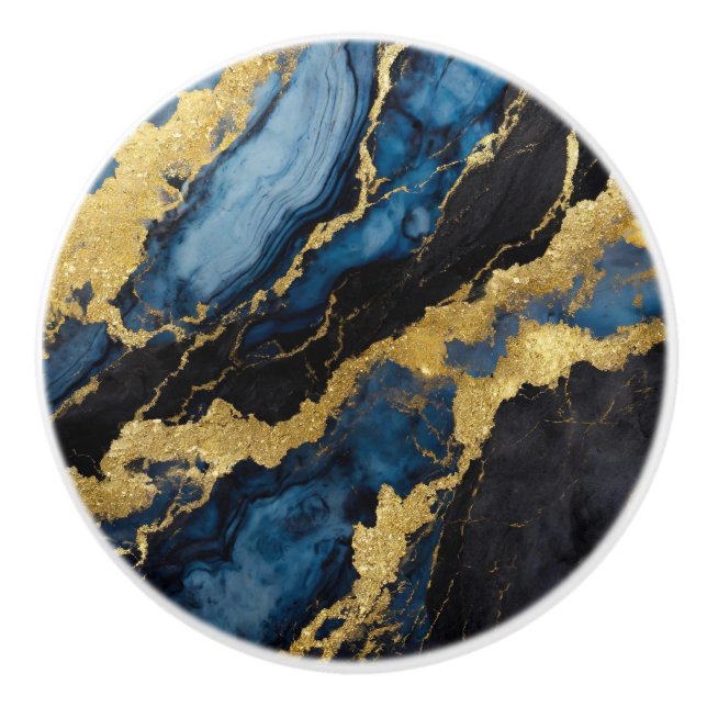 Blue Marble Pattern with Gold Ceramic Knob (Front)