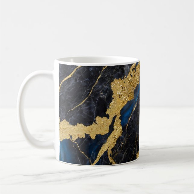 Blue Marble Pattern with Gold Coffee Mug (Left)
