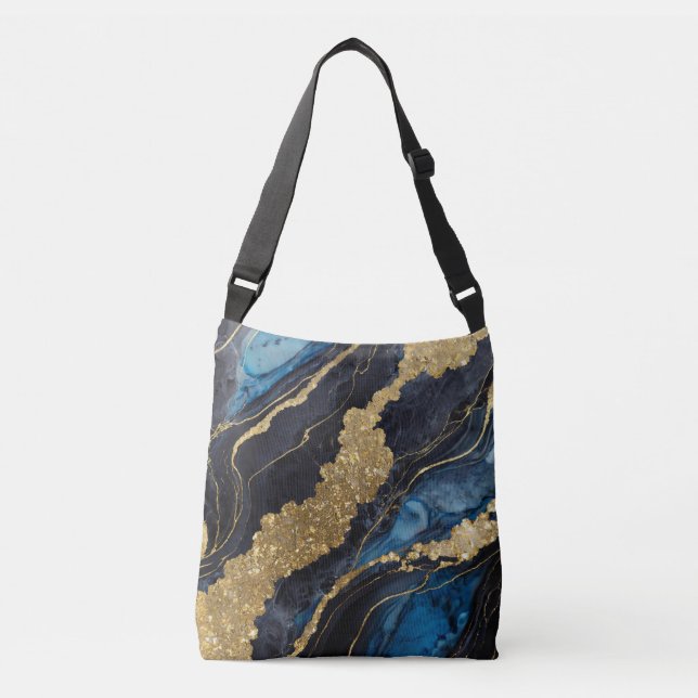 Blue Marble Pattern with Gold Crossbody Bag (Front)