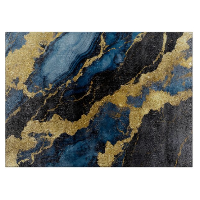 Blue Marble Pattern with Gold Cutting Board (Front)