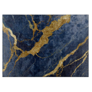 Blue Marble Pattern with Gold Cutting Board