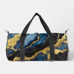 Blue Marble Pattern with Gold Duffle Bag