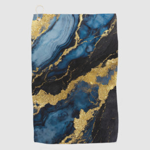 Blue Marble Pattern with Gold Golf Towel
