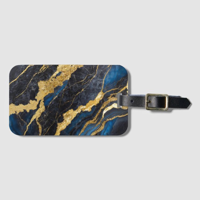 Blue Marble Pattern with Gold Luggage Tag (Front Horizontal)