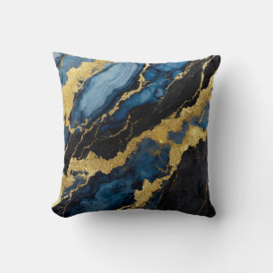 Blue Marble Pattern with Gold Throw Pillow