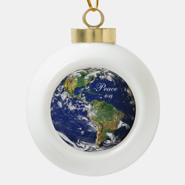 Blue Marble_Peace on Earth Ceramic Ball Christmas Ornament (Front)